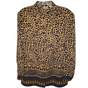 ANNA and Frank Blouse Leopard Print 80’s Vintage Button Down Womens S